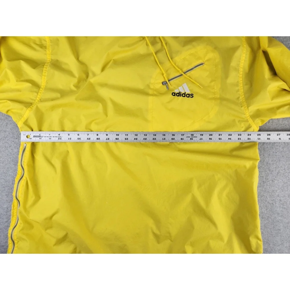 VTG Adidas Mens Windbreaker Jacket Yellow Black stripe Cotton Lined Hoodie LARGE